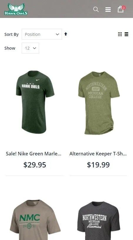 Green t-shirts with logos for sale on website.