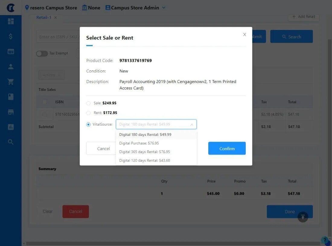 Screenshot of a software interface showing a modal to select an invoice bank; options are listed.
