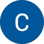 The letter c is in a blue circle on a white background.