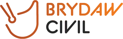 Logo for Brydaw Civil, with a stylized brown symbol and text in orange and black.