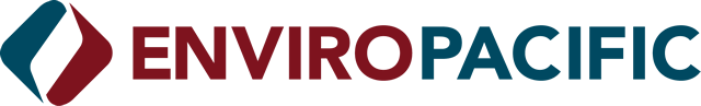 Logo of Enviropacific with a navy and red diamond shape next to the company name in dark red and blue.