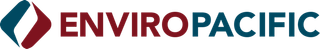 Logo of Enviropacific with a navy and red diamond shape next to the company name in dark red and blue.