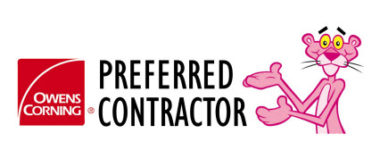 Owens Corning Preferred Contractor logo with Pink Panther gesturing.