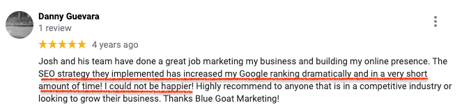 A blurred image of a person 's review on a google review page.