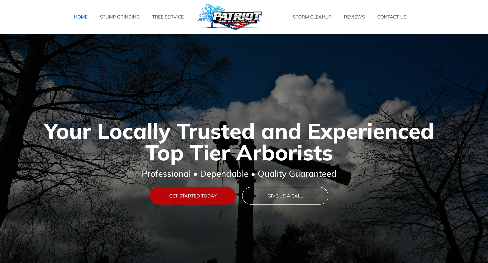 A screenshot of a website that says `` your locally trusted and experienced top tier arborists ''.