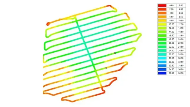 Uma imagem gerada por computador de uma grade colorida com várias linhas.