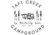 Taft Creek Campground logo: RV between stylized trees, text reads