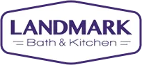 The logo forLandmark Bath & Kitchen is purple and white.