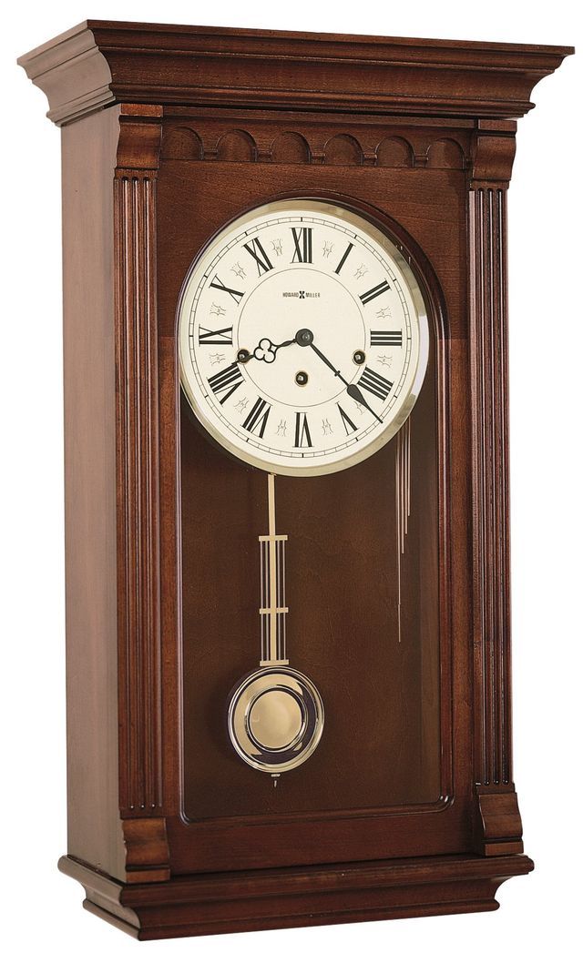 620-196 Wall clock with solid brass key wind movement & Westminster chimes,  cherry finish, quality built in America by Howard Miller. - Egger's  Furniture