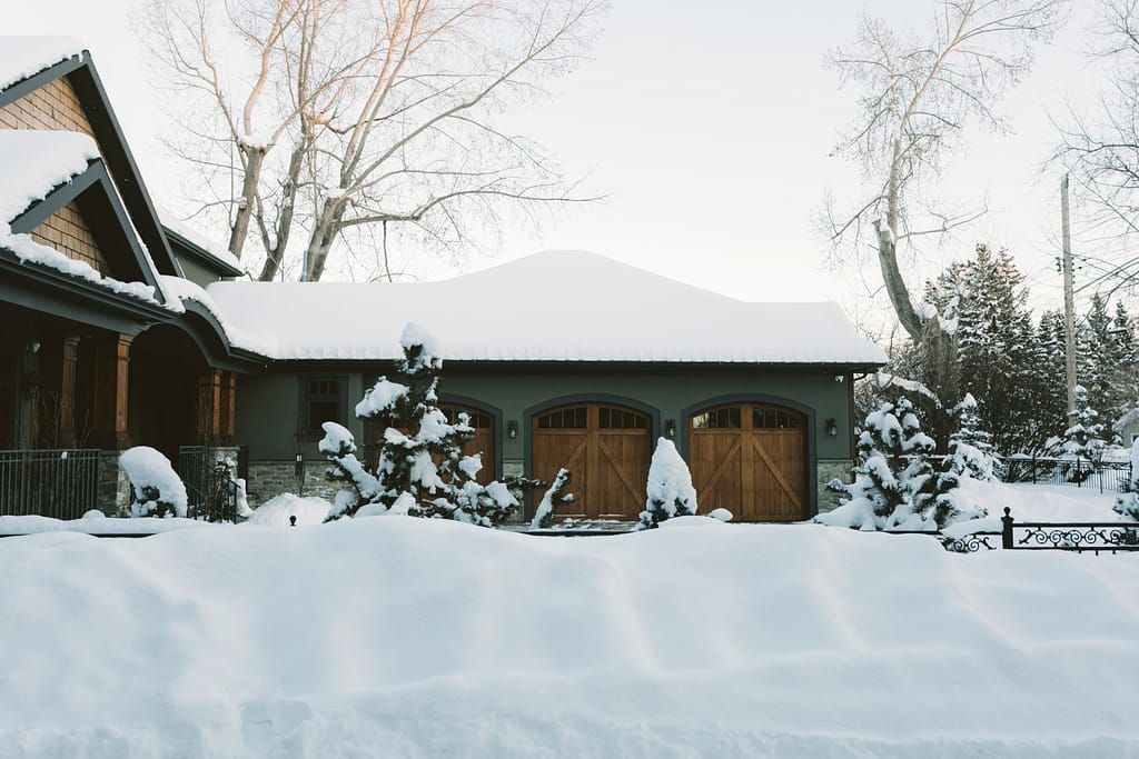 asphalt shingle roof in snow, winter