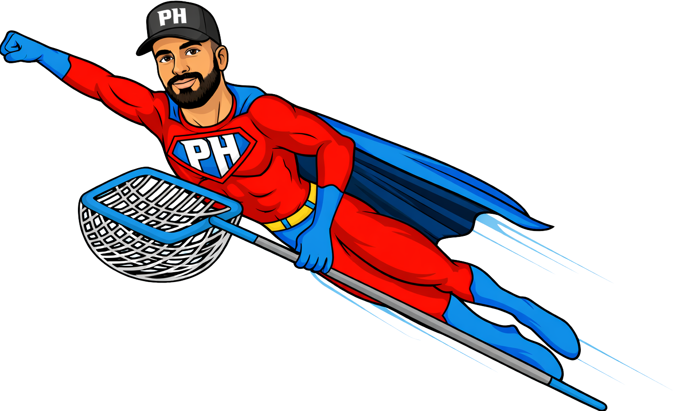 A cartoon of a superhero flying through the air with a net.