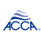 The logo for acca is a blue triangle with waves on it