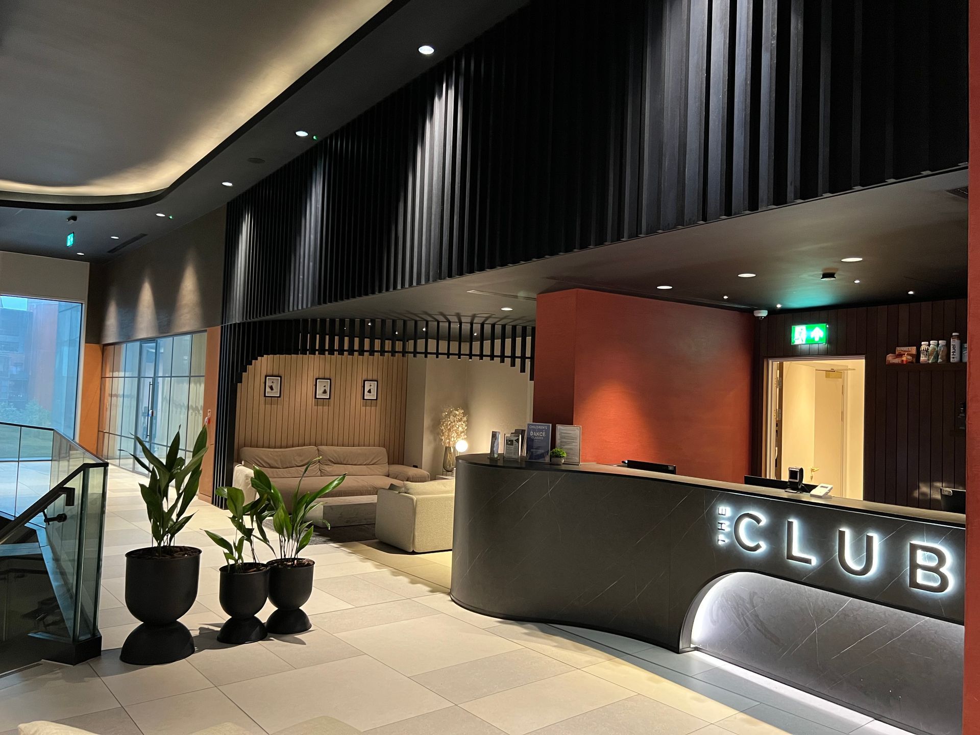 Lobby with front desk labeled