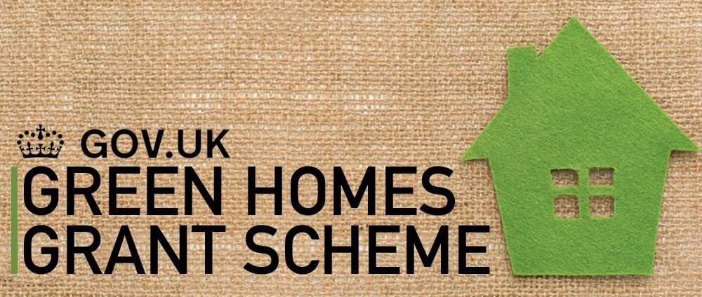 The gov.uk green homes grant scheme logo has a green house on it.