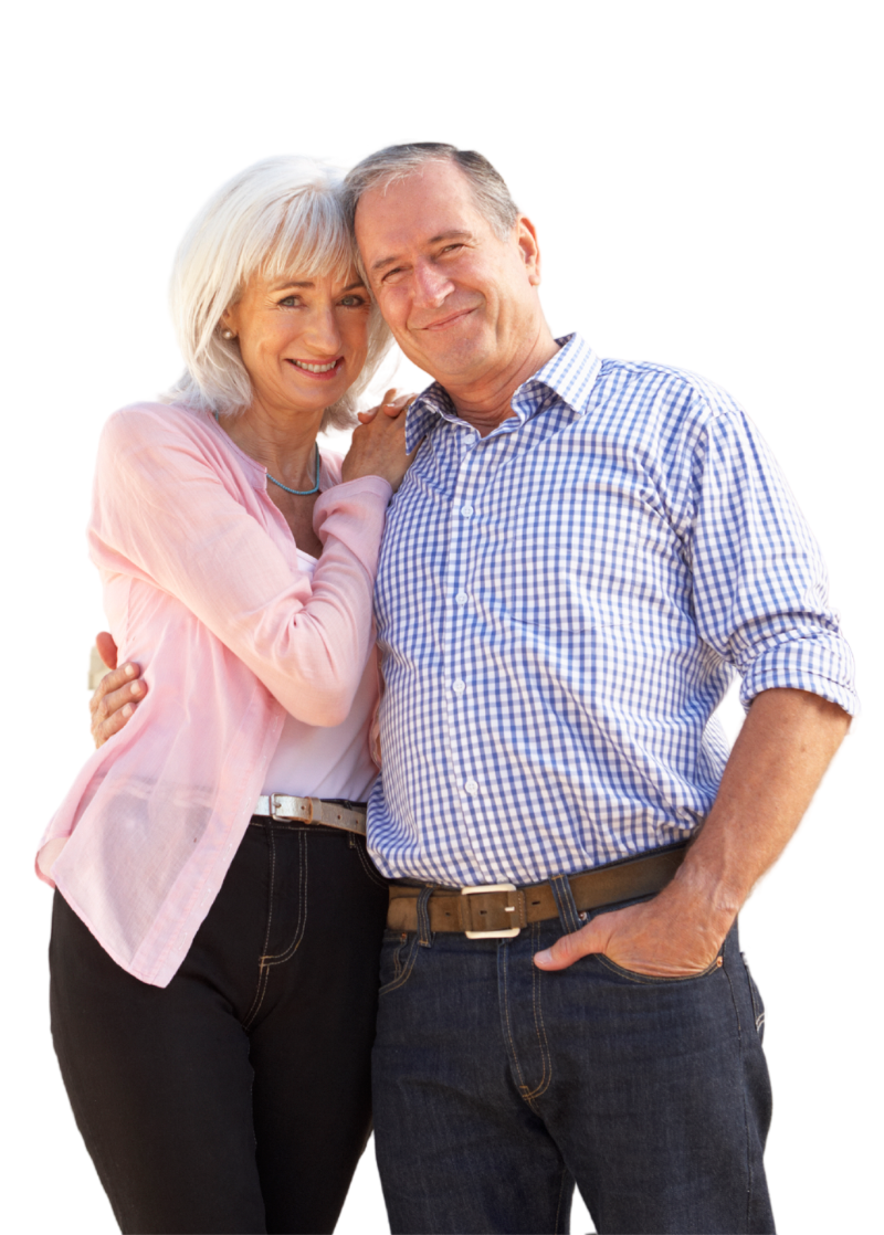 A man and woman are posing for a picture and the woman is hugging the man.