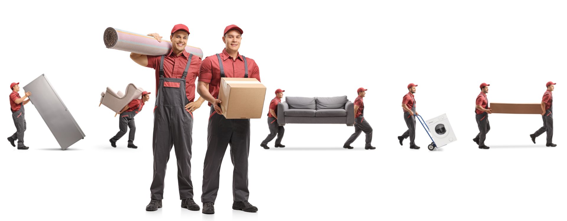 A moving crew carrying furniture