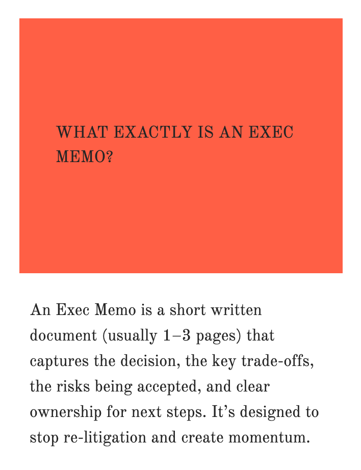 FAQ section of the website for The Exec Memo