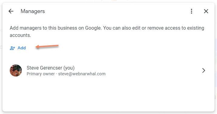 Adding an account to your Google Business Profile - Add