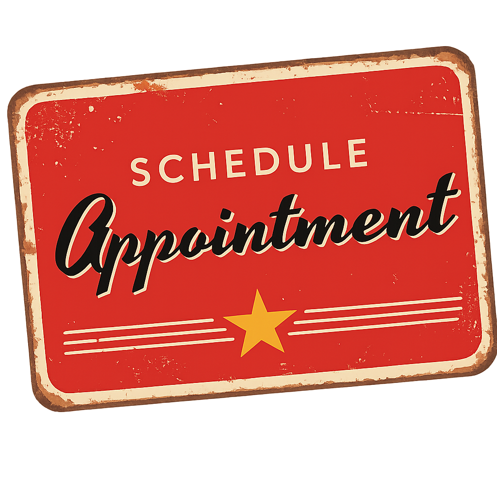 A red sign that says schedule appointment on it