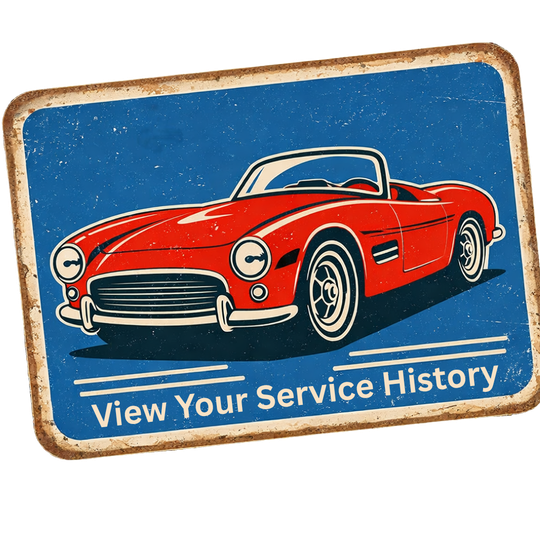 A red toolbox on a vintage-style sign with the text 