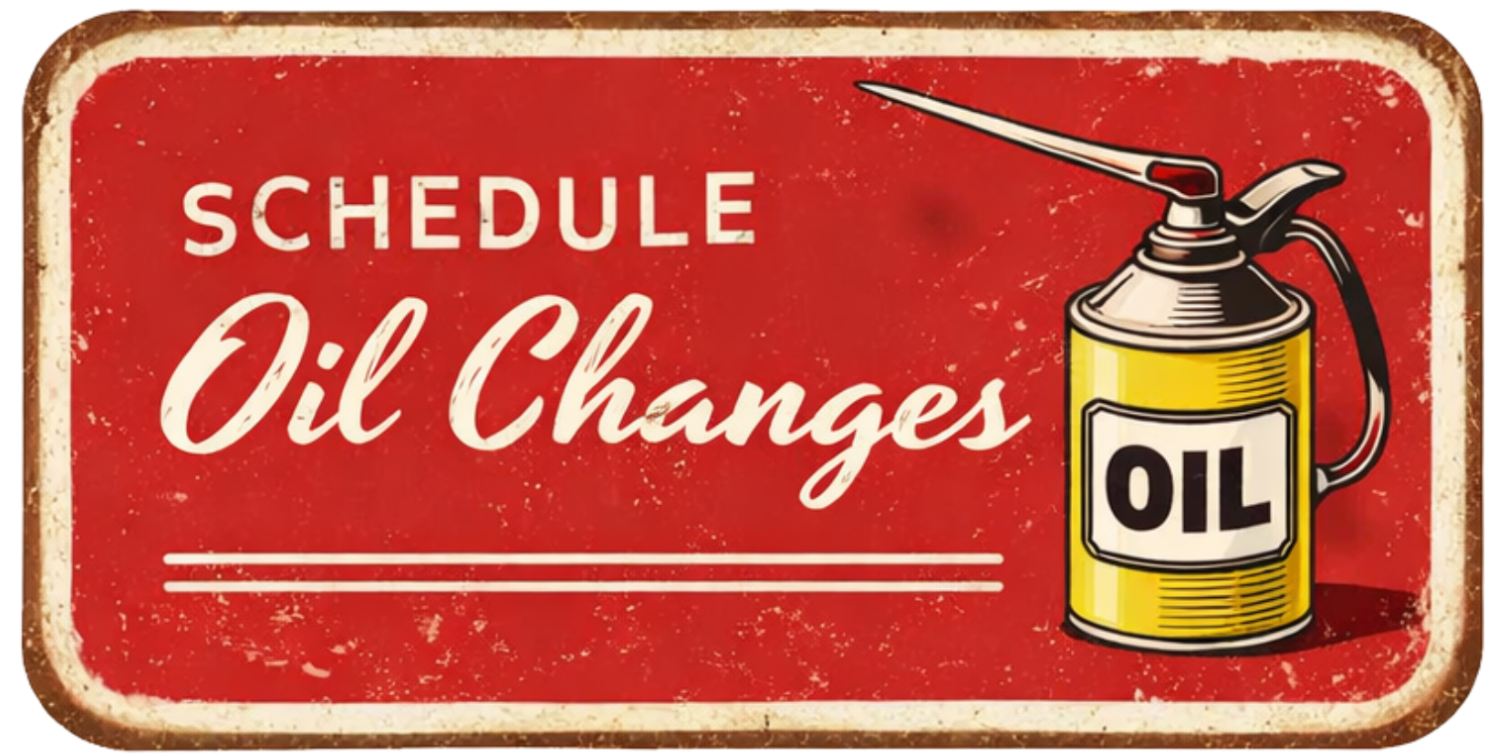 A vintage-style red sign reads 