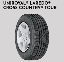A picture of a tire that says uniroyal laredo cross country tour