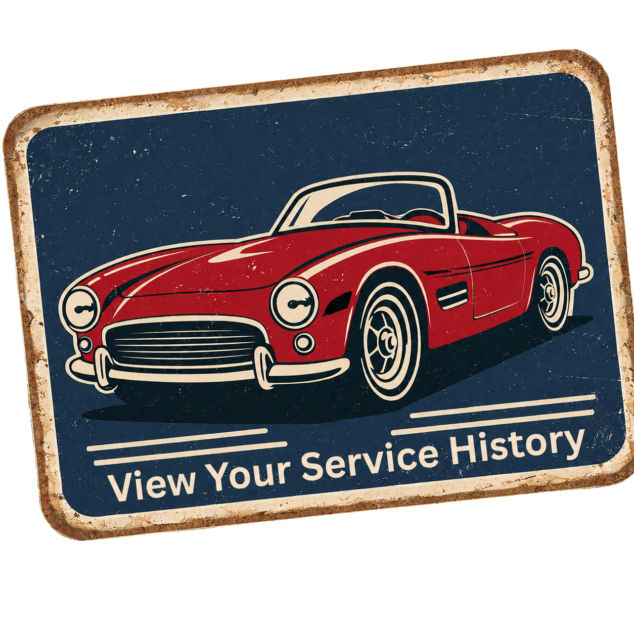 A red toolbox on a vintage-style sign with the text 
