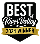 A logo for the best of river valley 2024 winner.
