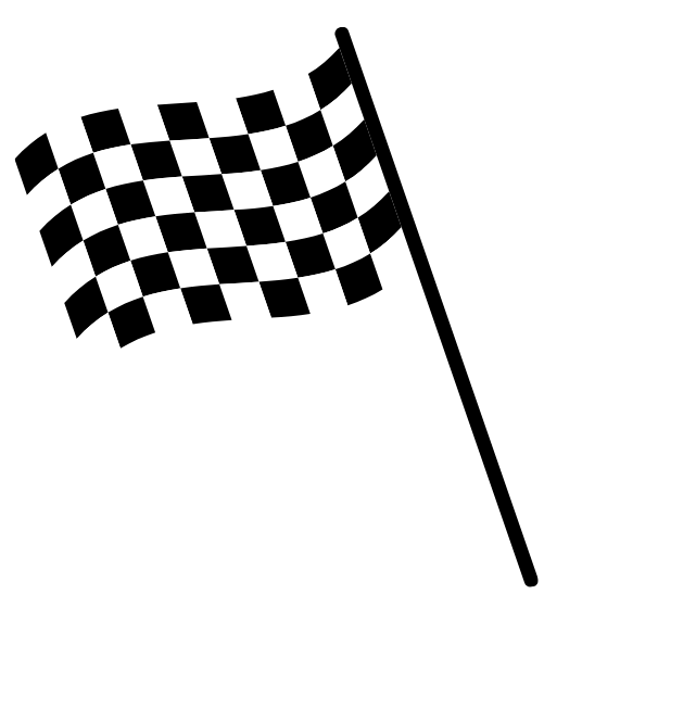 A black and white checkered flag is waving in the wind.