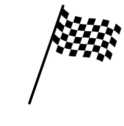 A black and white checkered flag is waving in the wind.