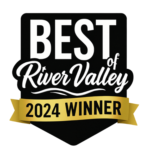 A logo for the best of river valley 2023 winner.