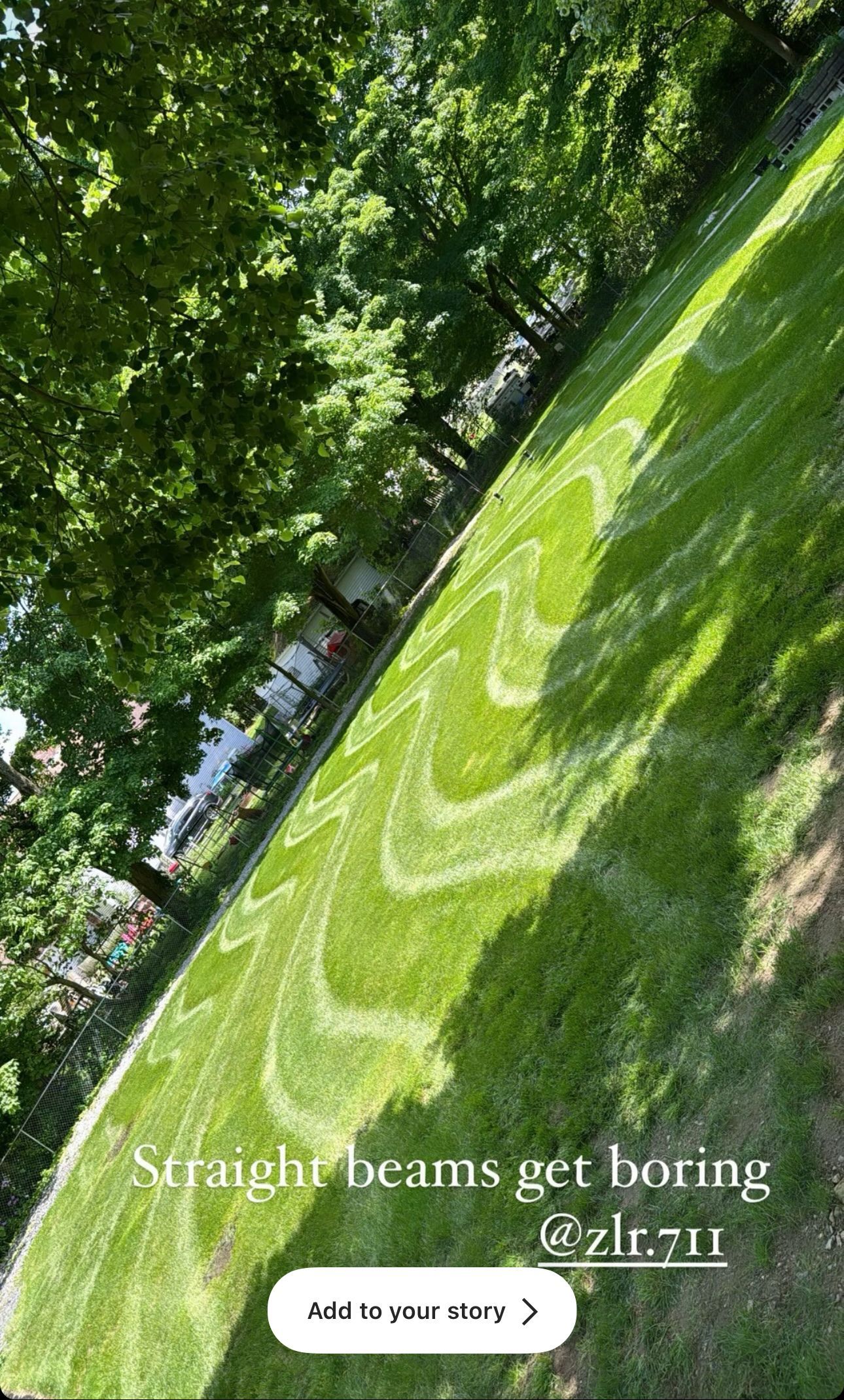 A picture of a lush green lawn with trees in the background.