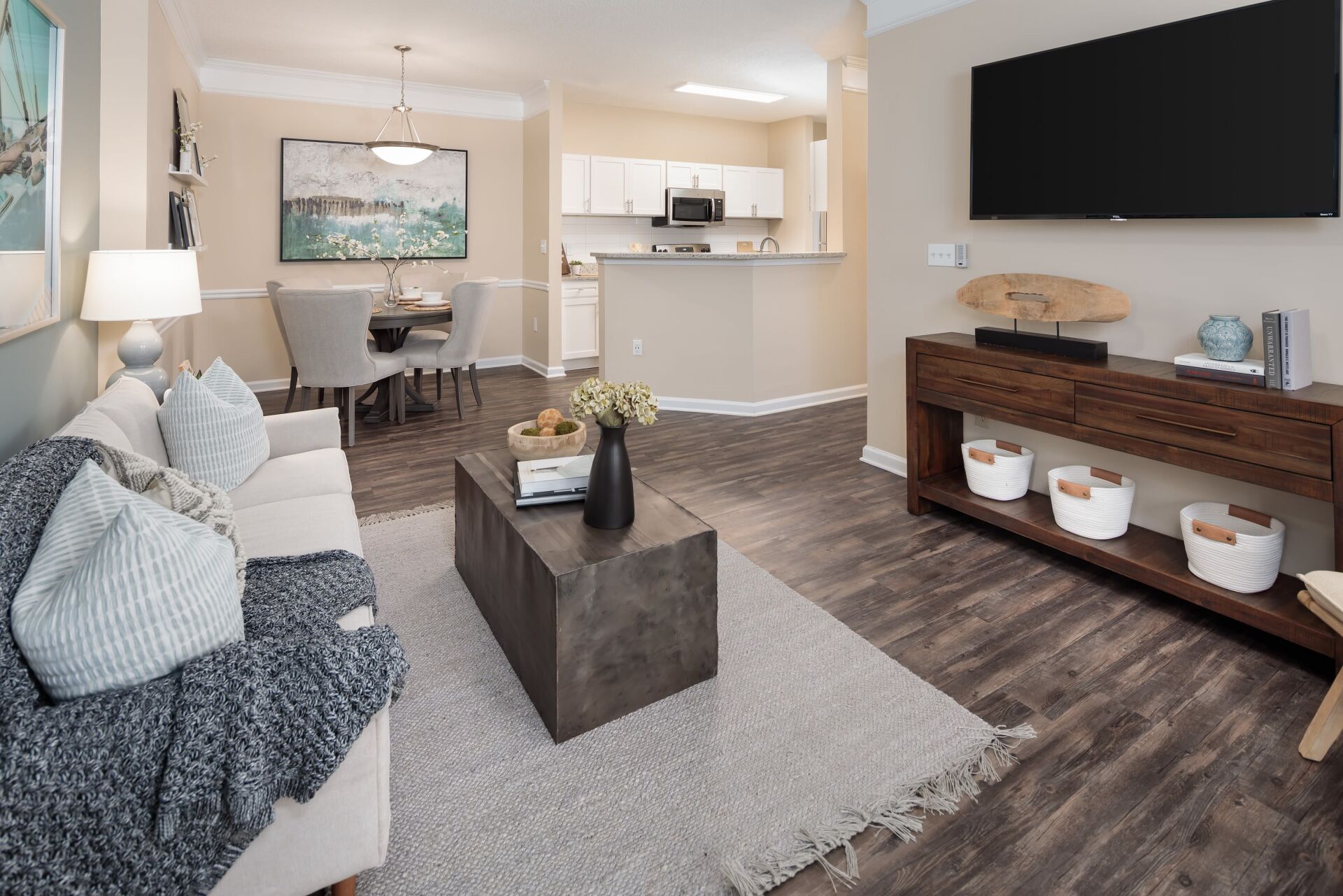 Bryant at Summerville | Spacious Living Room overseeing the Kitchen