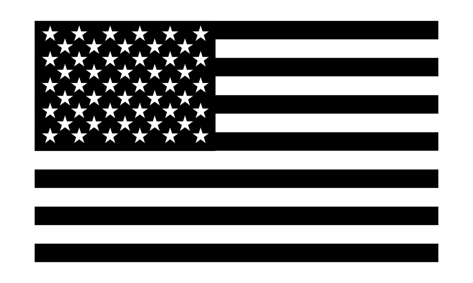 A black and white american flag with stars on a white background.