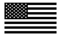 A black and white american flag with stars on a white background.