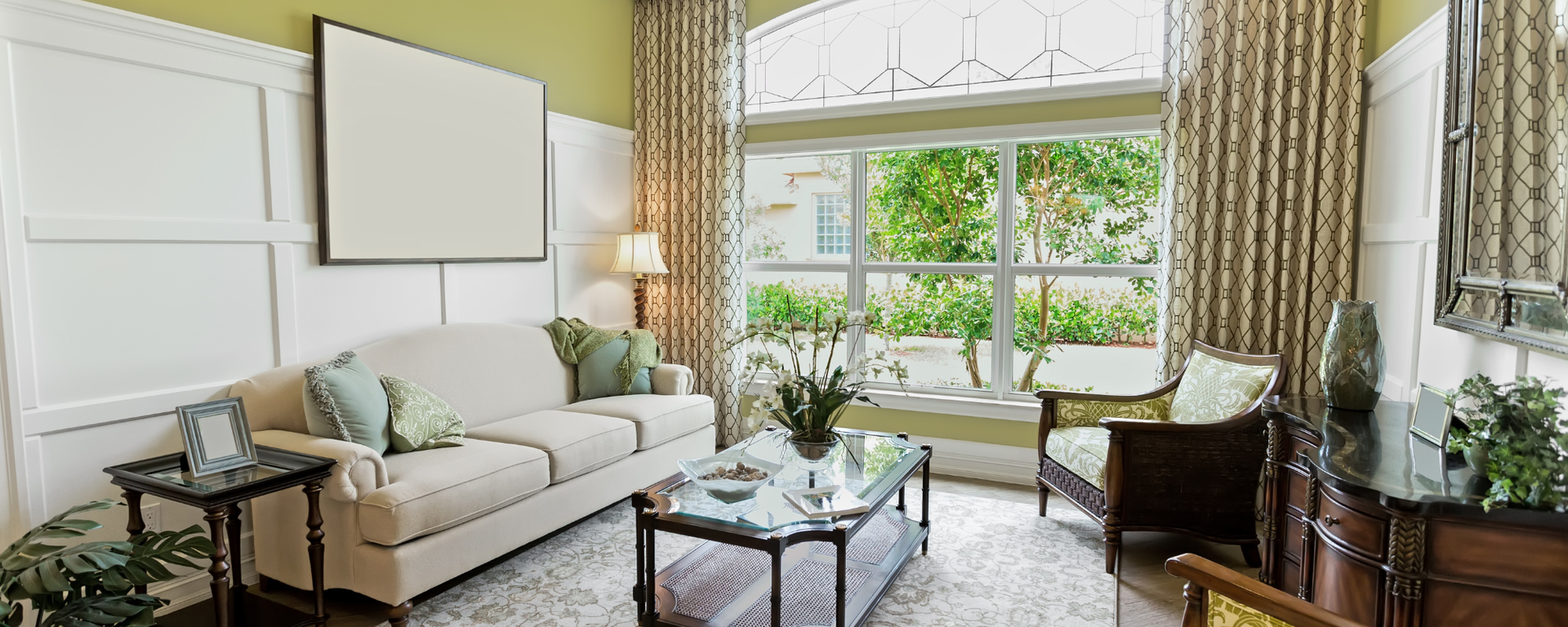 modern living room with cowhide rug