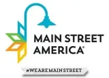 A logo for main street america with a street light
