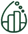 Green stylized logo with bar graph inside a teardrop shape, three bubbles above.
