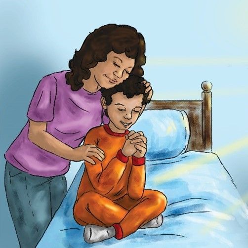 woman hugging a child as he prays