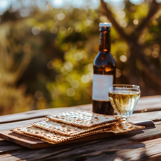 A bottle of wine and a glass of wine are on a wooden table.