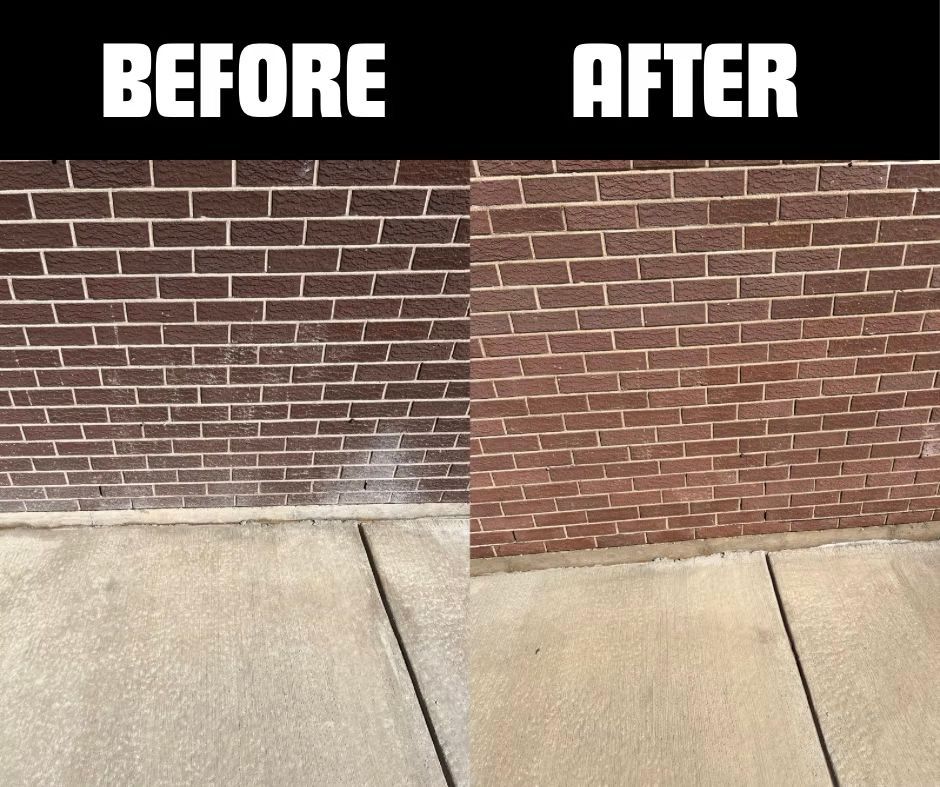 A before and after picture of a brick wall