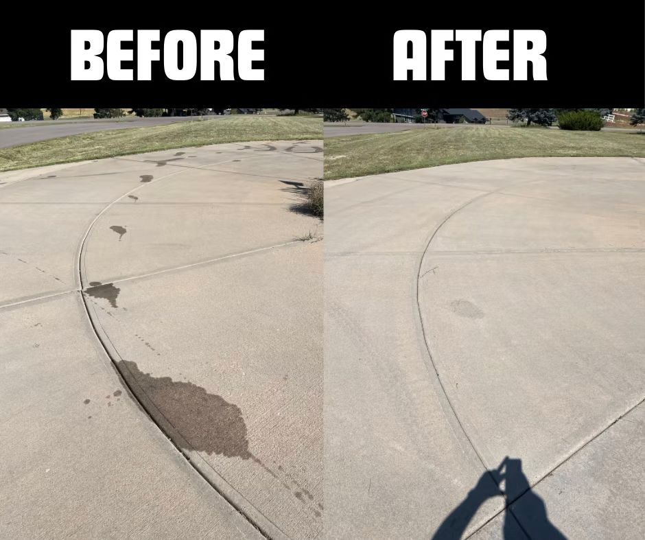 A before and after photo of a concrete driveway