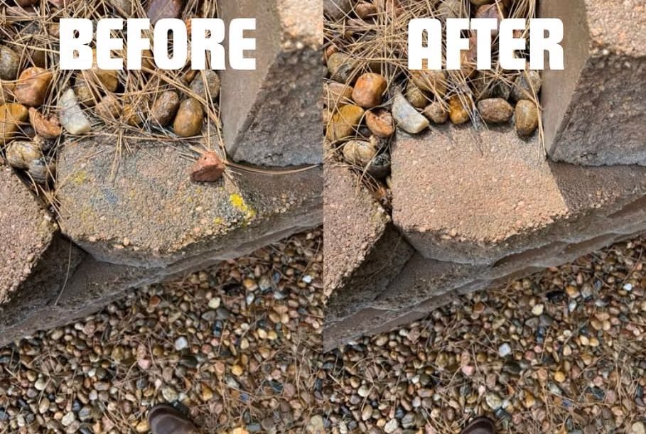 A before and after picture of a rock wall.