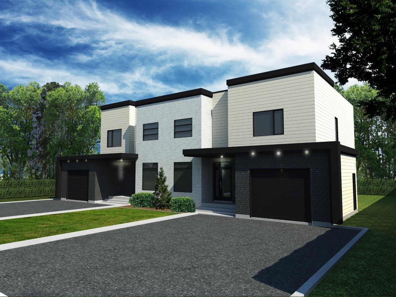 Une impression d'artiste d'une maison avec deux garages