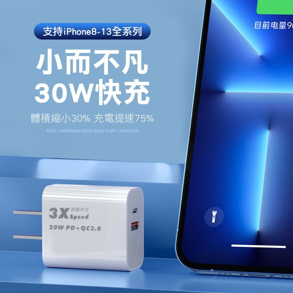 20W 雙口快充頭 USB+TypeC 旅行充電器