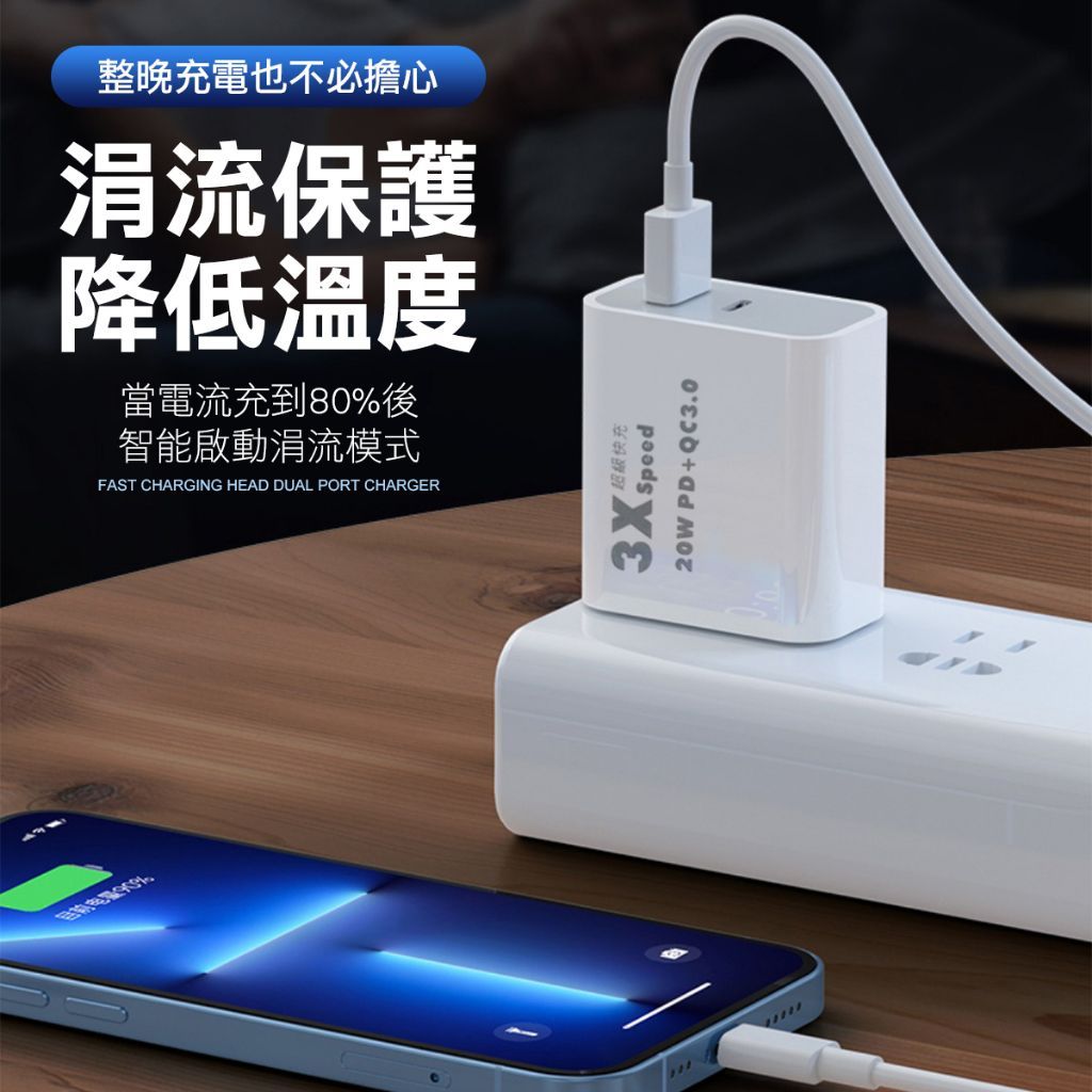 20W 雙口快充 USB+TypeC 旅行充電器