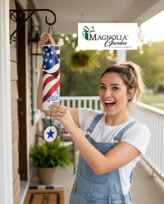 Magnolia Garden flags and wind chimes