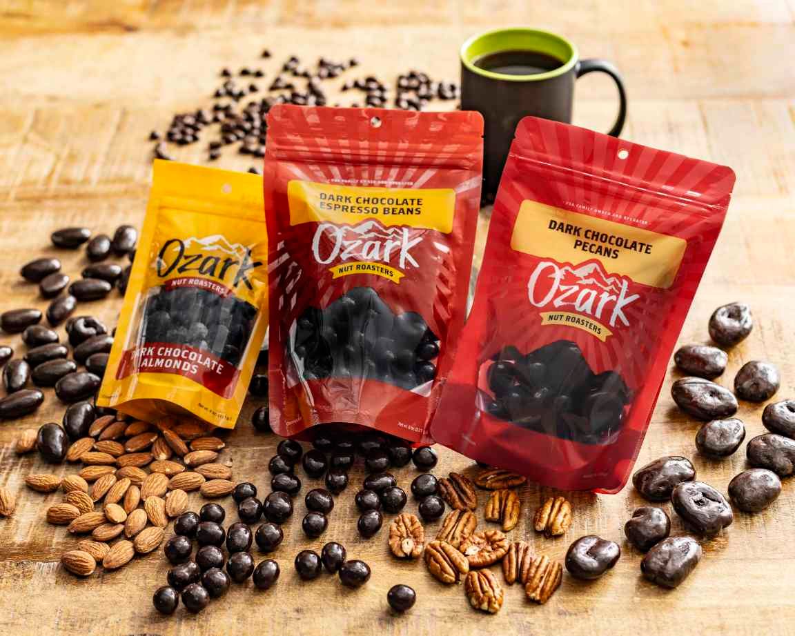 Ozark Nut Roasters Gourmet Nuts & Dark Chocolates - Via Deva Sales