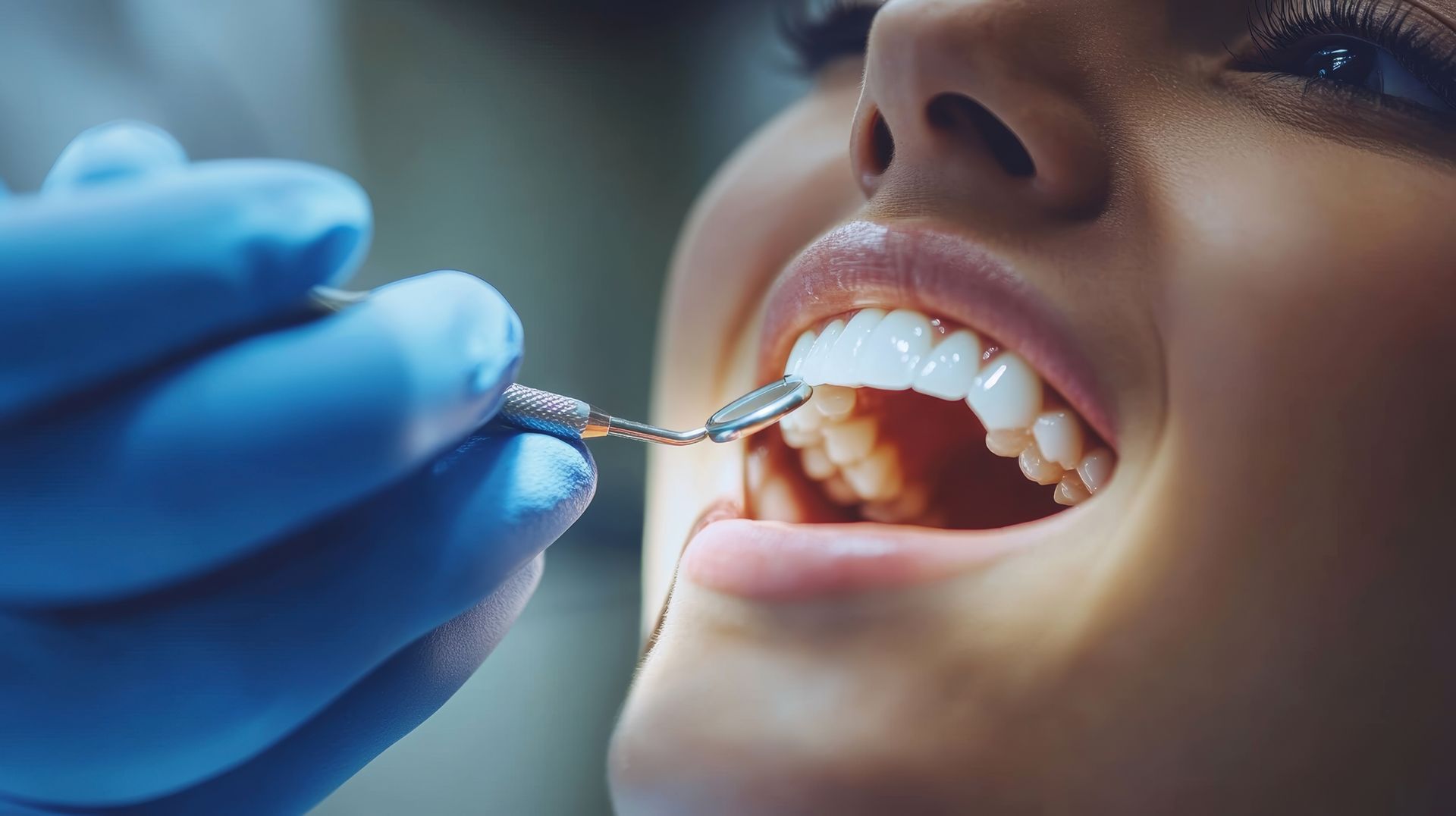 Close-up of a patient receiving expert dental services during a comprehensive oral examination. Close-up of a patient receiving expert dental services during a comprehensive oral examination.
