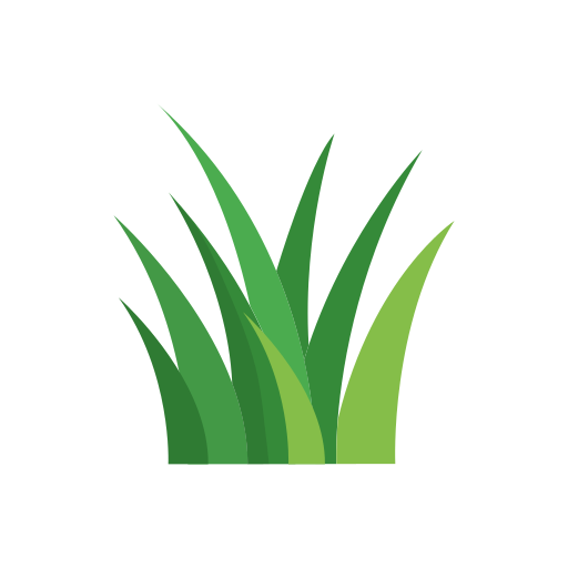 A graphic illustration of a patch of green grass blades against a white background.